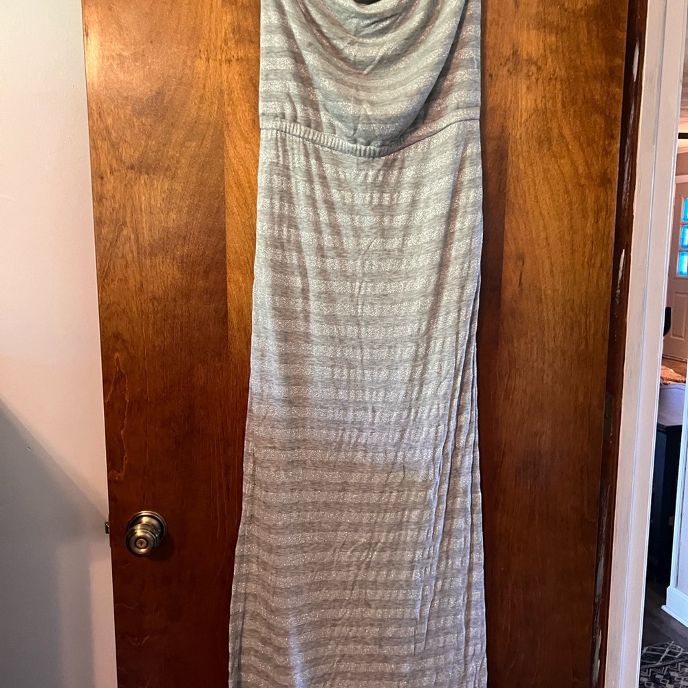 White House Black Market Gray and White Sleeveless Maxi Dress